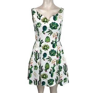 IXIA WOMEN'S SMALL - WHITE CACTUS V NECK SLEEVELESS DRESS